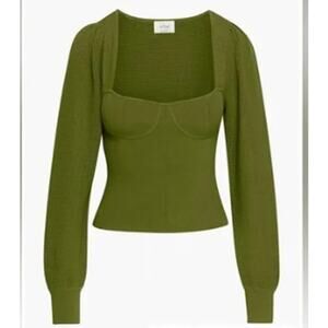 NWT Wilfred Chance Long Sleeve Sweetheart Corset Sweater Grotto Green Women's XS